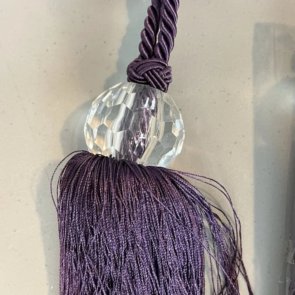 1 Pair Deep Purple Curtain Tieback Tassel Crystal Ball Rope Tiebacks Home Decor